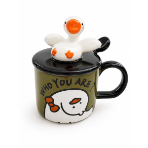 Taza Patito Lucky Verde , de ceramica, tama o grande con tapa y cuchara, dise o unico.