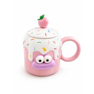 Taza grande Carita  Rosa, con tapa y cuchara.
