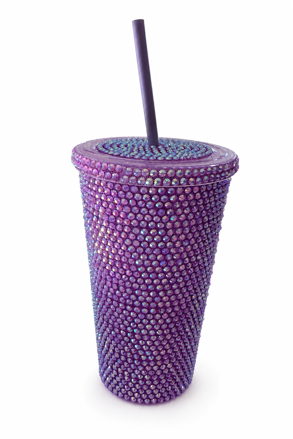 Vaso Termico DELUXE con Strass , tapa y Sorbete. Lila