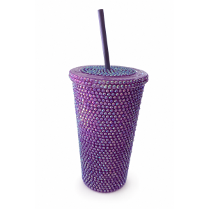 Vaso Termico DELUXE con Strass , tapa y Sorbete. Lila