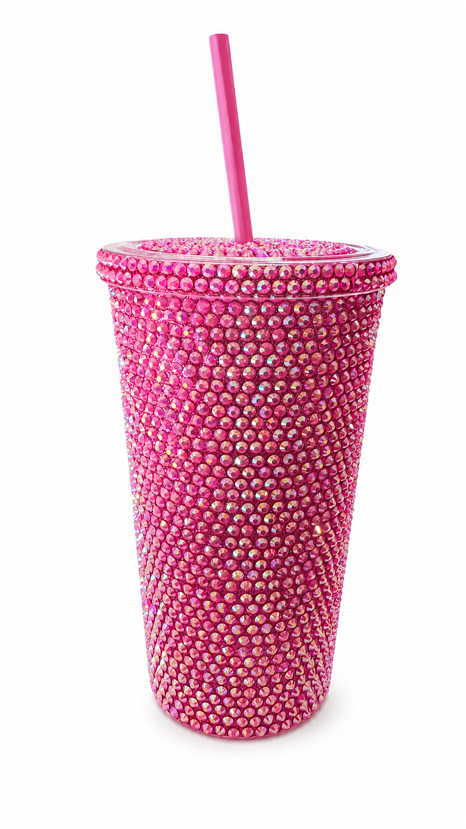 Vaso Termico DELUXE con Strass , tapa y Sorbete. Fuxia
